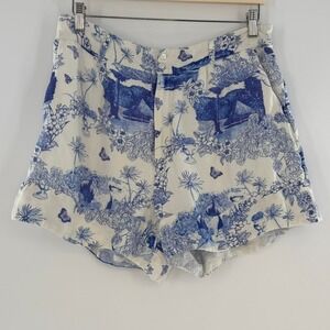 Anthropologie X Farm Rio Antique Print Linen Blend Shorts Size Large